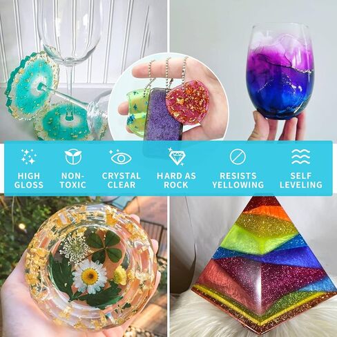 FansArriche Epoxy Resin Kit, 18.5 Oz Crystal Clear Resin Kits for Beginners, Resin and Hardener Starter Kit with Pigment, Glitter, Key Chains, Moulds for Casting Art DIY Craft, Jewelry Making Kit in Kuwait