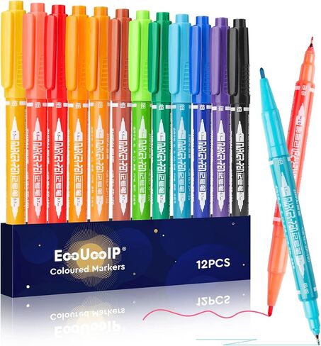 علامات EooUooIP الدائمة ذات الرأس المزدوج، 12 لونًا علامات دائمة ذات طرف مزدوج، علامة رفيعة وفائقة الدقة، علامة ذات طرف رفيع، علامات متنوعة ذات نقاط دقيقة على أقراص CD/DVD للتوقيع ووضع العلامات in Kuwait