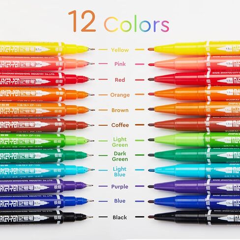 علامات EooUooIP الدائمة ذات الرأس المزدوج، 12 لونًا علامات دائمة ذات طرف مزدوج، علامة رفيعة وفائقة الدقة، علامة ذات طرف رفيع، علامات متنوعة ذات نقاط دقيقة على أقراص CD/DVD للتوقيع ووضع العلامات in Kuwait