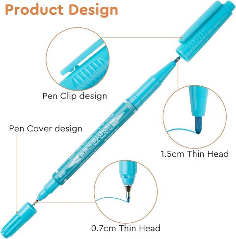 علامات EooUooIP الدائمة ذات الرأس المزدوج، 12 لونًا علامات دائمة ذات طرف مزدوج، علامة رفيعة وفائقة الدقة، علامة ذات طرف رفيع، علامات متنوعة ذات نقاط دقيقة على أقراص CD/DVD للتوقيع ووضع العلامات in Kuwait