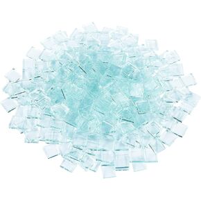 FINGERINSPIRE 375 PCS (280g) Transparent Mosaic Tiles, 0.4 Inch Square Shape Glass Tiles, Crystal Clear Glass Mosaic Supplies Pieces for Crafts Home Decoration