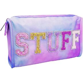 فروج ساك شنطة بريبي ستاف للاطفال، مقلمة لامعة برقعة حروف فارسيتي للاطفال، حقائب بسحاب مصبوغة بالربط بلون بينك وارجواني وازرق للفتيات المراهقات للعودة الى المدرسة in Kuwait