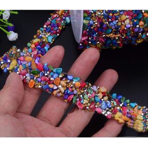 EORTA 1Yard X 3CM Rhinestone Beaded Trim Sparkling Crystal Rhinestone Hotfix Ribbon Iron on Applique Bling Chain Banding Belt for DIY Wedding Bridal Dress Embellishment Phone Wall Decor, Black Blue in Kuwait