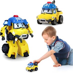 Robocar Poli 2 Pack Poli + Helly Transforming Robot Toys, 4" Transformable Action Figure Toy,Emergency Vehicle Playset, Holiday Birthday Rescue Team Car Toys Gift for Boys Girls Age 1 2 3 4 5