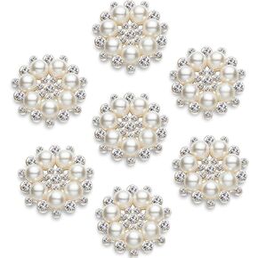 Hicarer Pearl Rhinestone Flower Buttons Embellishments Craft Rhinestone Flatback Button Round Crystal for Jewelry Making Wedding Party Home Decoration and DIY, 30 Pieces
