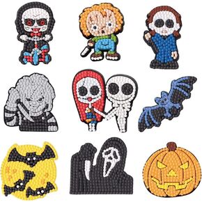 ADLOX 9Pcs 5D Diamond Painting Stickers Kits , Horror Movie Halloween Theme Paint by Numbers Kit,Suitable for Children, Beginners, Boys and Girls Handmade Craft Leisure Time Kids Gift in Kuwait