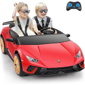 سيارة ركوب ELEMARA بمقعدين، سيارة لامبورغيني كهربائية أكبر مقاس 20.5 بوصة، سيارة بطارية 12 فولت 10 أمبير للأطفال مع جهاز تحكم عن بعد للوالدين، 3 سرعات، بلوتوث، ضوء LED، بحد أقصى 4.0 ميل في الساعة، سيارة كهربائية للفتيات 3-8، وردي in Kuwait
