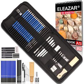 ELEAZAR35 Drawing Pencil Set in a portable zippered case (with 50-page A5 sketchbook) Includes sketching pencils and accessories for children, adults, beginners and professionals in Kuwait