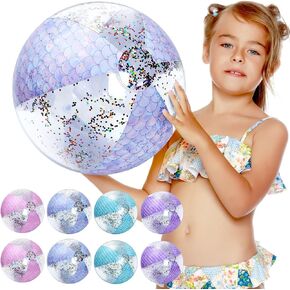 Honoson Mermaid Beach Ball 12 Inch Jumbo Inflatable Beach Ball Glitter Beach Ball Mermaid Party Favors Mermaid Pool Toys with Inflator for Mermaid Party Games Swimming Pool Water Birthday Sea Favor