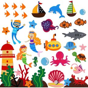 مجموعات مجسمات من اللباد / الفلانيل من أندر ذا سي أنيمالز للأطفال في مرحلة ما قبل المدرسة، مجموعات لعب تعليم رواية القصص، 40 قطعة in Kuwait