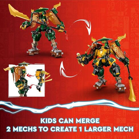 مجموعة ألعاب البناء نينجاجو لويد وأرين نينجا تيم ميكس 71794 من ليجو، تضم آليتين و5 شخصيات صغيرة، فكرة للأولاد المراهقين والبنات والأطفال من سن 9 سنوات فما فوق الذين يحبون مغامرات النينجا in Saudi Arabia