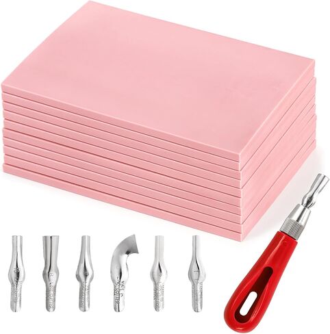 Tosnail 10 Pack 6" x 4" Rubber Stamp Carving Blocks and 6 Pieces Stamp Carving Knives, Stamp Carving Kit, Soft Rubber Pad and Tool Set for Craft Project, Beginners and Professional in Saudi Arabia