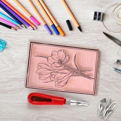 Tosnail 10 Pack 6" x 4" Rubber Stamp Carving Blocks and 6 Pieces Stamp Carving Knives, Stamp Carving Kit, Soft Rubber Pad and Tool Set for Craft Project, Beginners and Professional in Saudi Arabia