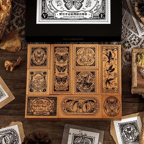 Tvoip 9Pcs/Set Vintage Mushroom Swallow Butterfly Penguin Decoration Stamp Wooden Rubber Stamps for Scrapbooking Stationery DIY Craft Standard Stamp in Saudi Arabia