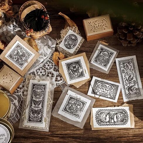 Tvoip 9Pcs/Set Vintage Mushroom Swallow Butterfly Penguin Decoration Stamp Wooden Rubber Stamps for Scrapbooking Stationery DIY Craft Standard Stamp in Saudi Arabia
