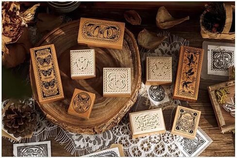 Tvoip 9Pcs/Set Vintage Mushroom Swallow Butterfly Penguin Decoration Stamp Wooden Rubber Stamps for Scrapbooking Stationery DIY Craft Standard Stamp in Saudi Arabia