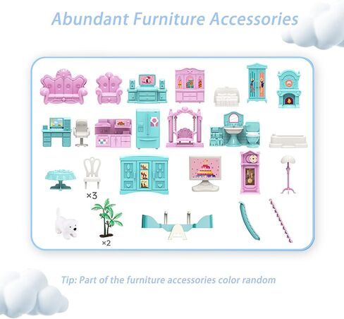 بيت الدمى للفتيات من بيمالين، 9 غرف، مجموعة لعب بيت الأحلام مع كلب واحد وشجرتين و25 إكسسوارًا للأثاث، بيت ألعاب التظاهر بالأميرات كعيد ميلاد in Kuwait