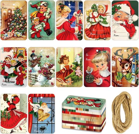 120 PCS Vintage Christmas Gift Tags with Hemp Rope Xmas Labels Merry Christmas Claus Name Tags for Christmas Festival Decorative Presents Labels Wrapping Party Favors Decorations in Saudi Arabia