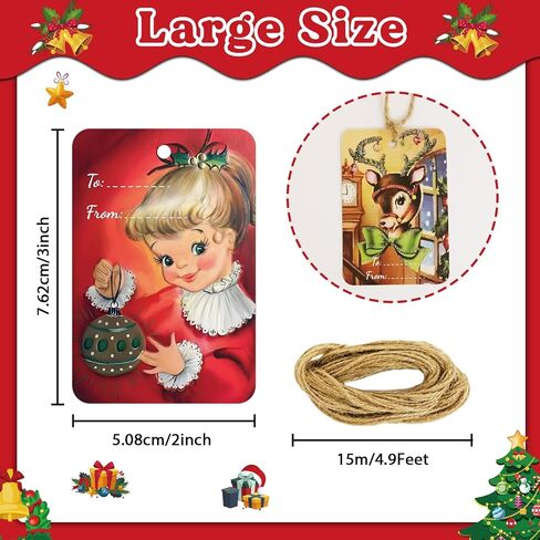 120 PCS Vintage Christmas Gift Tags with Hemp Rope Xmas Labels Merry Christmas Claus Name Tags for Christmas Festival Decorative Presents Labels Wrapping Party Favors Decorations in Saudi Arabia