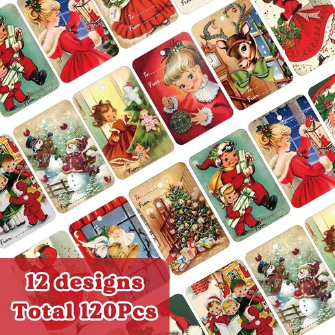 120 PCS Vintage Christmas Gift Tags with Hemp Rope Xmas Labels Merry Christmas Claus Name Tags for Christmas Festival Decorative Presents Labels Wrapping Party Favors Decorations in Saudi Arabia