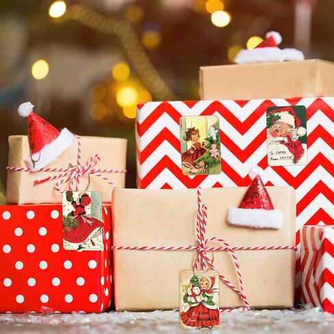 120 PCS Vintage Christmas Gift Tags with Hemp Rope Xmas Labels Merry Christmas Claus Name Tags for Christmas Festival Decorative Presents Labels Wrapping Party Favors Decorations in Saudi Arabia