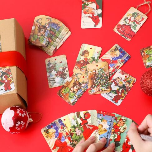 120 PCS Vintage Christmas Gift Tags with Hemp Rope Xmas Labels Merry Christmas Claus Name Tags for Christmas Festival Decorative Presents Labels Wrapping Party Favors Decorations in Saudi Arabia