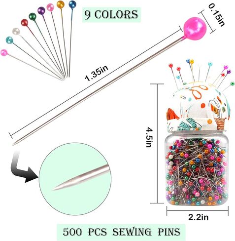 Sewing Pins 500 Pcs Hat Pin, Straight Pins Pin Cushions for Sewing Pearl Head Sewing Pins, Straight Pins with Large Heads Pearlized Pins Dressmaking Pin Head Sewing Pins with Colored Heads in Saudi Arabia