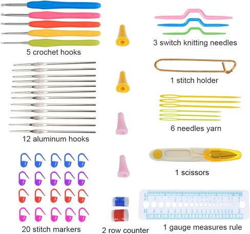 KOKNIT 36 قطعة 9.65 بوصة مجموعة إبر الحياكة الخيزران المدببة المستقيمة و17 قطعة مجموعة خطافات كروشيه مريحة مع حقيبة تخزين باه، لوازم الحياكة أدوات وإكسسوارات الكروشيه للمبتدئين in Kuwait