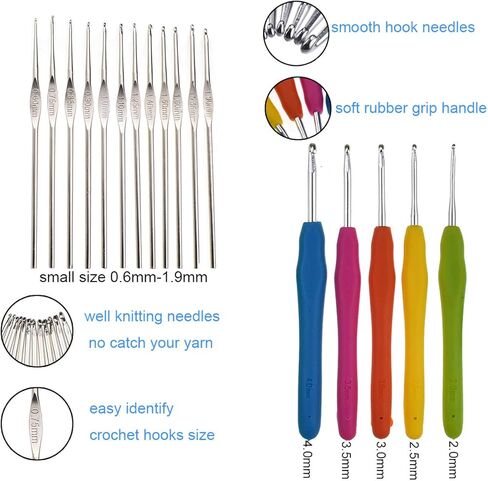 KOKNIT 36 قطعة 9.65 بوصة مجموعة إبر الحياكة الخيزران المدببة المستقيمة و17 قطعة مجموعة خطافات كروشيه مريحة مع حقيبة تخزين باه، لوازم الحياكة أدوات وإكسسوارات الكروشيه للمبتدئين in Kuwait