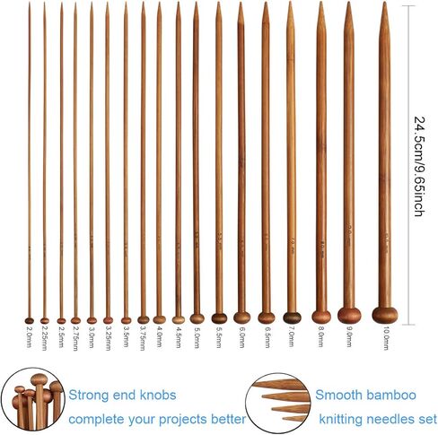 KOKNIT 36 قطعة 9.65 بوصة مجموعة إبر الحياكة الخيزران المدببة المستقيمة و17 قطعة مجموعة خطافات كروشيه مريحة مع حقيبة تخزين باه، لوازم الحياكة أدوات وإكسسوارات الكروشيه للمبتدئين in Kuwait