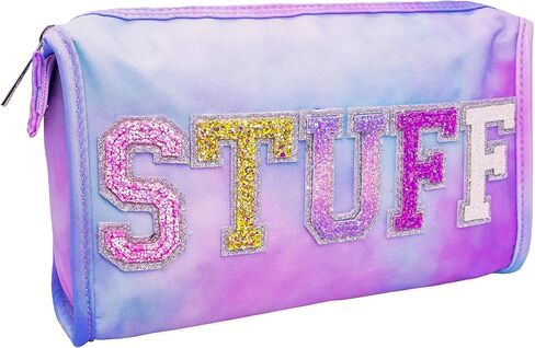 فروج ساك شنطة بريبي ستاف للاطفال، مقلمة لامعة برقعة حروف فارسيتي للاطفال، حقائب بسحاب مصبوغة بالربط بلون بينك وارجواني وازرق للفتيات المراهقات للعودة الى المدرسة in Kuwait