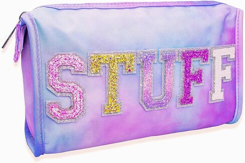 فروج ساك شنطة بريبي ستاف للاطفال، مقلمة لامعة برقعة حروف فارسيتي للاطفال، حقائب بسحاب مصبوغة بالربط بلون بينك وارجواني وازرق للفتيات المراهقات للعودة الى المدرسة in Kuwait