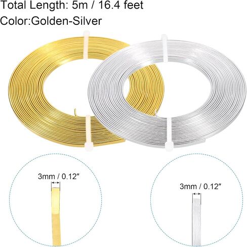 PATIKIL 16.4 Feet Flat Aluminum Wire, 2 Rolls 18 Gauge Bendable Anodized Aluminum Wire 3mm Wide Beading Craft Wire for Jewelry Making, Multicolor in Saudi Arabia