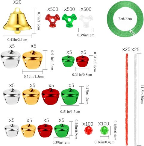 Christmas Tri Beaded Ornaments Kit 1830 Pcs Xmas Christmas Hanging Decoration including 1500 Pcs PlasticTri Beads 200 Pcs Pony Beads 50 Pcs Chenille Stems 72.2ft Green Ribbons 80 Pcs small bell in Kuwait