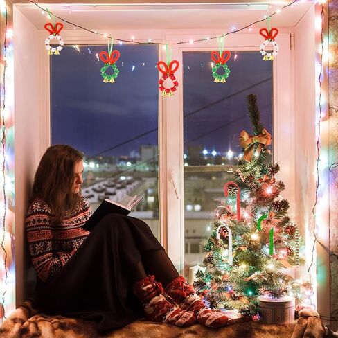 Christmas Tri Beaded Ornaments Kit 1830 Pcs Xmas Christmas Hanging Decoration including 1500 Pcs PlasticTri Beads 200 Pcs Pony Beads 50 Pcs Chenille Stems 72.2ft Green Ribbons 80 Pcs small bell in Kuwait