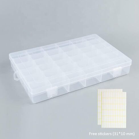 UHZBTEC Clear 4 Pack 36 حجرة حاويات تخزين الخرز القابلة للتكديس / صندوق منظم للمجوهرات والحرف اليدوية والأجزاء الصغيرة (ملصقات حروف مجانية) in Kuwait