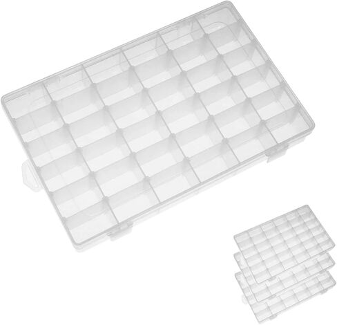 UHZBTEC Clear 4 Pack 36 حجرة حاويات تخزين الخرز القابلة للتكديس / صندوق منظم للمجوهرات والحرف اليدوية والأجزاء الصغيرة (ملصقات حروف مجانية) in Kuwait