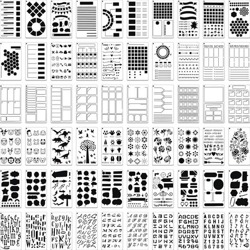 60 Pcs Journal Stencils Planner Stencils Plastic Drawing Stencils Letter and Number Stencils DIY Drawing Templates for A5 Journal Scrapbooking Notebook Painting Calendars Schedule Supplies, 4 x 7 Inch in Saudi Arabia