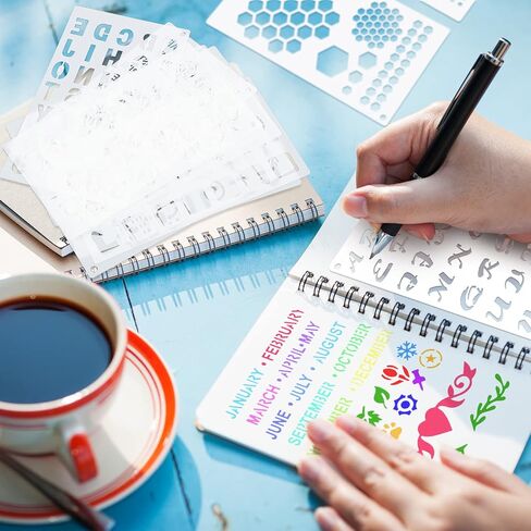 60 Pcs Journal Stencils Planner Stencils Plastic Drawing Stencils Letter and Number Stencils DIY Drawing Templates for A5 Journal Scrapbooking Notebook Painting Calendars Schedule Supplies, 4 x 7 Inch in Saudi Arabia