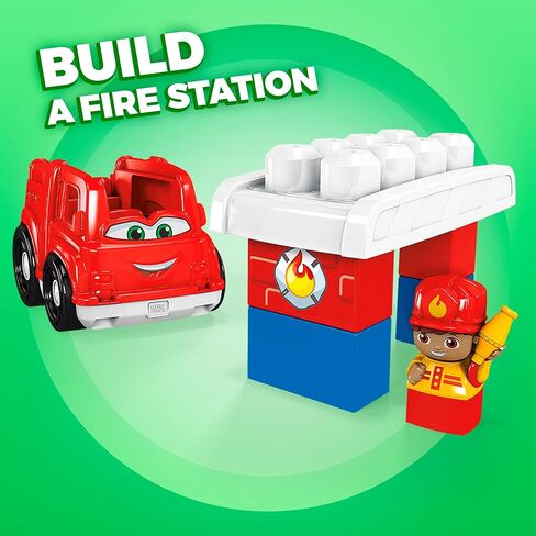 Mega BLOKS First Builders Toddler Building Blocks Toy Set, Freddy Firetruck with 6 Pieces and Storage, 1 Figure, Red, Ages 1+ Years in Saudi Arabia