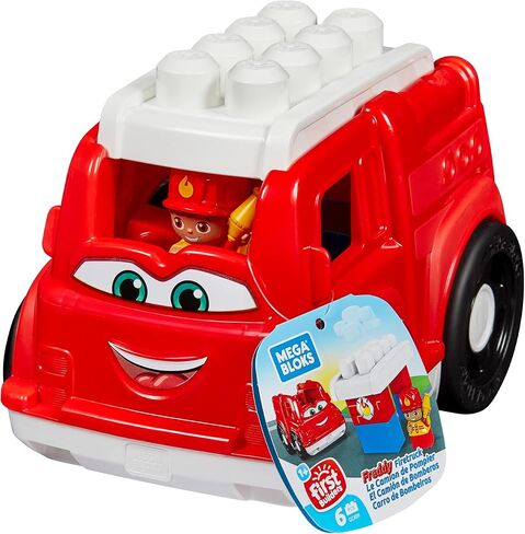 Mega BLOKS First Builders Toddler Building Blocks Toy Set, Freddy Firetruck with 6 Pieces and Storage, 1 Figure, Red, Ages 1+ Years in Saudi Arabia