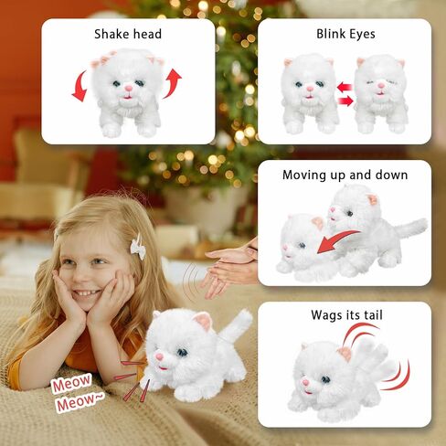 yh yuhung روبوت القط أفخم لعبة التفاعلية القط الإلكترونية الحيوانات الأليفة القط لعبة الصبي مع التحكم باللمس مواء الخرخرة لعبة القط للفتيات القط الميكانيكية هدية عيد ميلاد الحيوانات الأليفة لعب للأطفال، أبيض in Kuwait