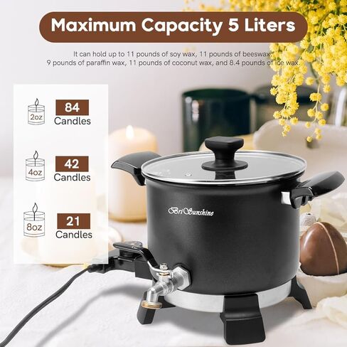 BriSunshine Wax Melter for Candle Making, 5 Liter Non-Stick Wax Melting Pot Kit with Easy Pour Spout & Temperature Control for Candle Maker & Candle Making Business in Kuwait