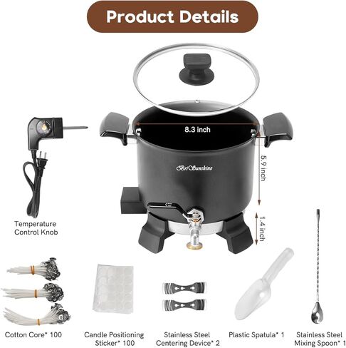 BriSunshine Wax Melter for Candle Making, 5 Liter Non-Stick Wax Melting Pot Kit with Easy Pour Spout & Temperature Control for Candle Maker & Candle Making Business in Kuwait