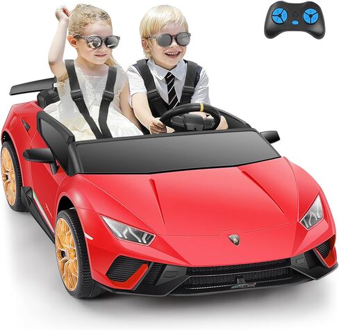 سيارة ركوب ELEMARA بمقعدين، سيارة لامبورغيني كهربائية أكبر مقاس 20.5 بوصة، سيارة بطارية 12 فولت 10 أمبير للأطفال مع جهاز تحكم عن بعد للوالدين، 3 سرعات، بلوتوث، ضوء LED، بحد أقصى 4.0 ميل في الساعة، سيارة كهربائية للفتيات 3-8، وردي in Kuwait