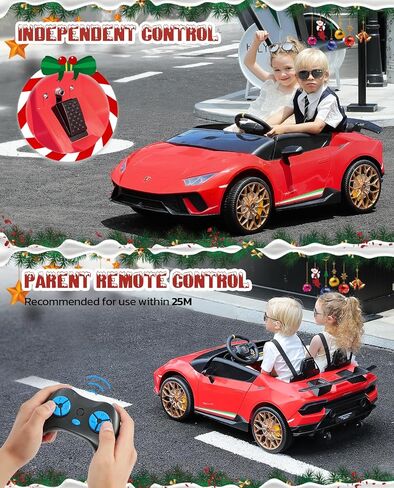 سيارة ركوب ELEMARA بمقعدين، سيارة لامبورغيني كهربائية أكبر مقاس 20.5 بوصة، سيارة بطارية 12 فولت 10 أمبير للأطفال مع جهاز تحكم عن بعد للوالدين، 3 سرعات، بلوتوث، ضوء LED، بحد أقصى 4.0 ميل في الساعة، سيارة كهربائية للفتيات 3-8، وردي in Kuwait