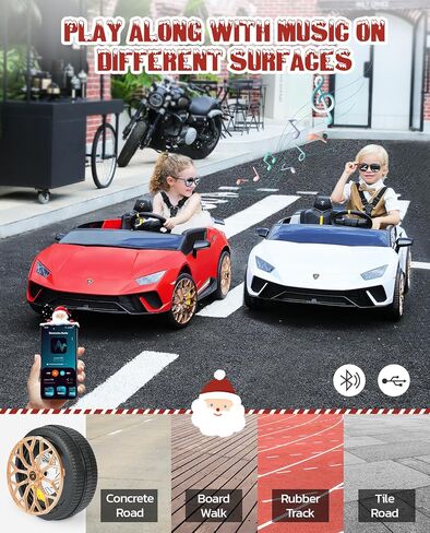 سيارة ركوب ELEMARA بمقعدين، سيارة لامبورغيني كهربائية أكبر مقاس 20.5 بوصة، سيارة بطارية 12 فولت 10 أمبير للأطفال مع جهاز تحكم عن بعد للوالدين، 3 سرعات، بلوتوث، ضوء LED، بحد أقصى 4.0 ميل في الساعة، سيارة كهربائية للفتيات 3-8، وردي in Kuwait