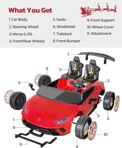سيارة ركوب ELEMARA بمقعدين، سيارة لامبورغيني كهربائية أكبر مقاس 20.5 بوصة، سيارة بطارية 12 فولت 10 أمبير للأطفال مع جهاز تحكم عن بعد للوالدين، 3 سرعات، بلوتوث، ضوء LED، بحد أقصى 4.0 ميل في الساعة، سيارة كهربائية للفتيات 3-8، وردي in Kuwait