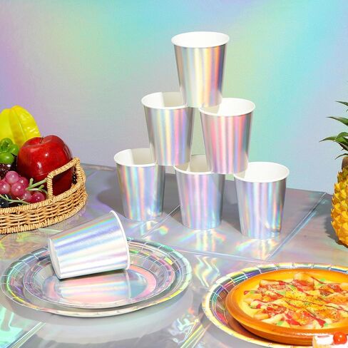 لوازم حفلات أعياد الميلاد قزحية الألوان، مجموعة أطباق ورقية ثلاثية الأبعاد ومناديل، أطباق ورقية قزحية للاستعمال مرة واحدة، أكواب راية مفرش طاولة لحفلة عيد ميلاد حورية البحر وحيد القرن، خدمة 25 in Kuwait