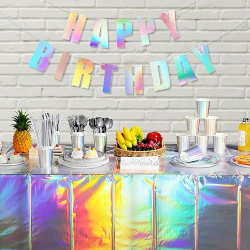 لوازم حفلات أعياد الميلاد قزحية الألوان، مجموعة أطباق ورقية ثلاثية الأبعاد ومناديل، أطباق ورقية قزحية للاستعمال مرة واحدة، أكواب راية مفرش طاولة لحفلة عيد ميلاد حورية البحر وحيد القرن، خدمة 25 in Kuwait